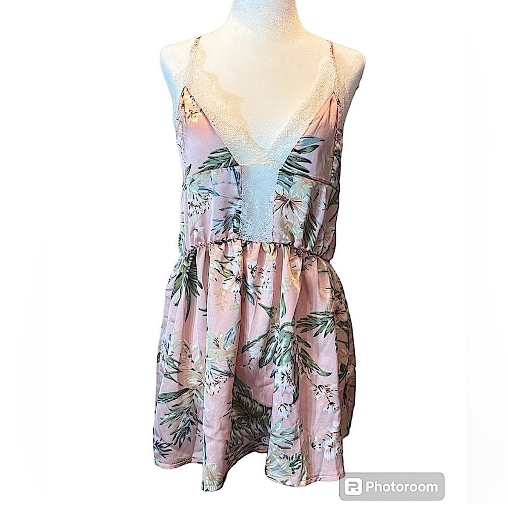Satin Coquette Lace Floral Botanical Tropical Flowy Baby Pink Tank Top Large